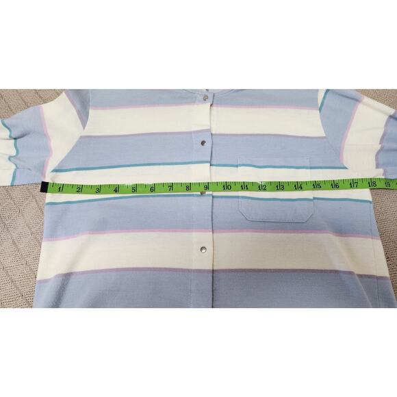 Ivy Sports White, Purple, Green, Pink Striped Blouse with snaps Women's Size LG - Picture 5 of 7